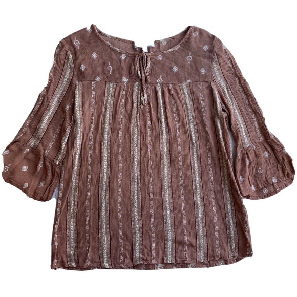 Tutta Bella Maternity Blouse Sz M 3/4 Flared Sleeve Peasant Hippie Boho Neutral - Picture 1 of 6